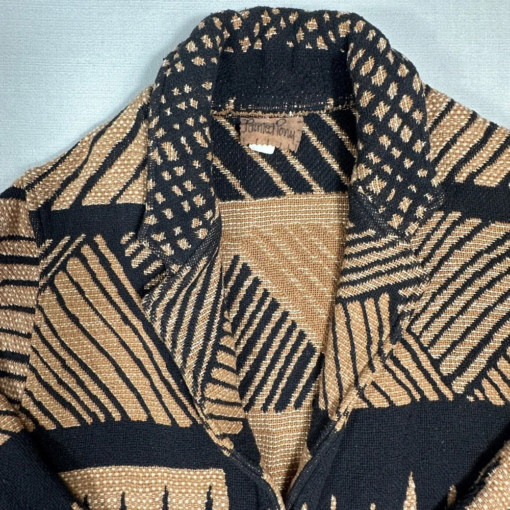 Vintage Painted Pony Southwestern Tapestry Knit Sweater Jacket Brown Black L